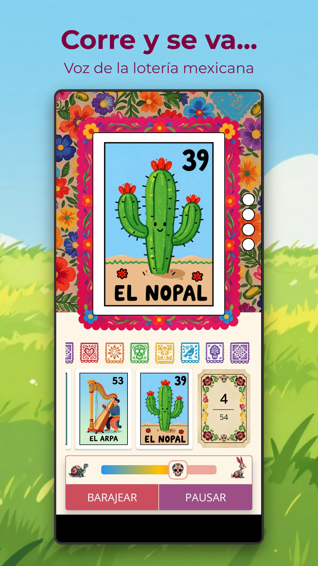 Corre y se va automated card caller announcing a lotería card
