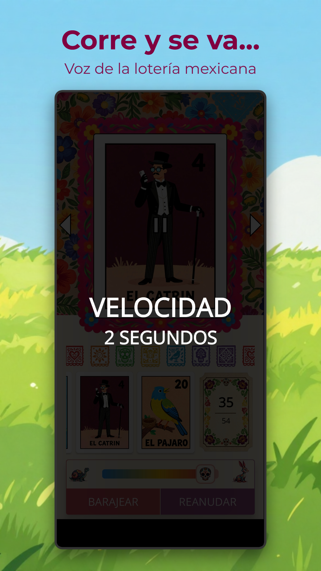 Corre y se va lotería game in progress with marked cards