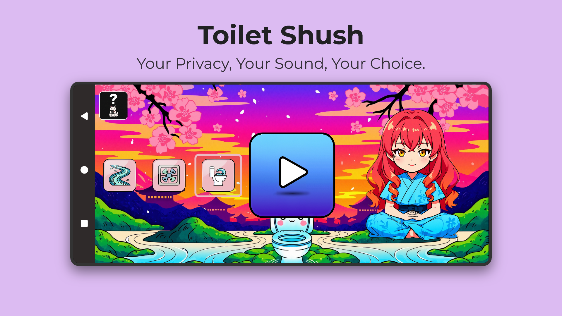 Toilet Shush settings screen with auto-stop timer configuration